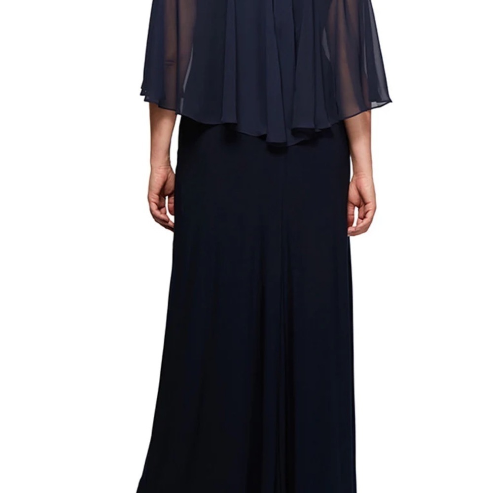 Alex Evenings Plus Cold Shoulder Popover Jersey & Chiffon Gown with Beaded Neckl - Picture 2 of 4